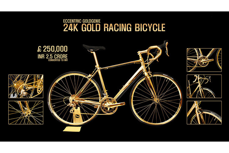 Để tăng độ xa xỉ và đặc biệt, ngoài chất liệu vàng mẫu xe đạp hàng khủng này còn được nạm thêm kim cương hoặc có thể bất cứ thứ gì nếu như có bất kỳ đại gia mua nào yêu cầu. Và dĩ nhiên cái giá khi ấy sẽ tăng cao hơn so với con số 250.000 bảng Anh.