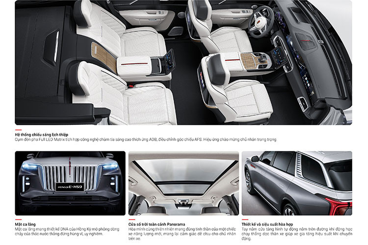 Xe có 3 phiên bản với 4 cấu hình ghế: 7 – 5 hoặc 4 chỗ. Phiên bản Flagship cao cấp nhất có cấu hình 4 ghế ngồi với nhiều tính năng ưu ái đặc biệt cho hành khách như: ghế chỉnh điện 8 hướng, lưng ghế ngả tối đa 125 độ, tăng chiều đệm đỡ đùi thêm 5cm, massage, làm mát, sưởi,… Tất cả các tính năng đều có thể điều chỉnh độc lập cho từng ghế.