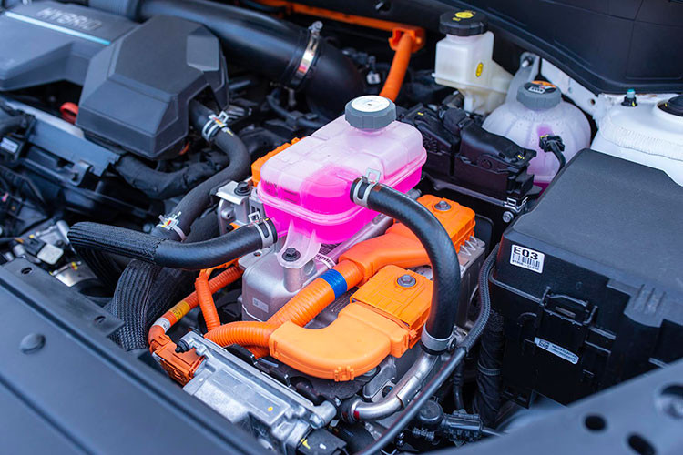 Hyundai SantaFe Hybrid sử dụng hệ thống Full Hybrid, hay còn gọi là Parallel-Hybrid với động cơ điện và động cơ đốt trong có thể hoạt động riêng lẻ hoặc kết hợp với nhau tuỳ từng điều kiện vận hành. Pin của động cơ điện có thể tự sạc bằng năng lượng cung cấp từ động cơ đốt trong. Xe được trang bị động cơ xăng SmartStream 1.6L Turbo cho công suất 180 mã lực tại 5.500 vòng/phút cùng Momen xoắn cực đại 265Nm tại 1.500 ~ 4.500 vòng/phút.