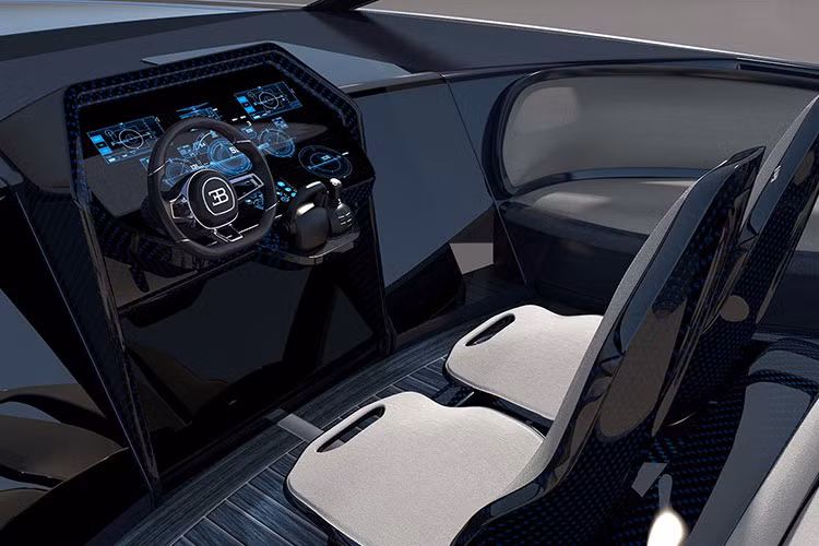 Siêu du thuyền Bugatti Niniette 66 làm từ chất liệu sợi carbon tổng hợp, giúp tăng cường độ cứng cáp, giảm trọng lượng và tăng hiệu năng. Thay vì những cabin nhỏ, bên trong du thuyền gây ấn tượng với ghế sofa hình móng ngựa và TV màn hình phẳng cỡ lớn.