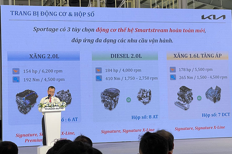 Cụ thể giá Kia Sportage 2022 2.0G Luxury là 899 triệu đồng; Sportage 2.0G Premium là 939 triệu đồng; Sportage 2.0G Signature X-Line là 999 triệu đồng; Sportage 2.0G Signature là 1,099 tỷ đồng; Sportage 1.6T Signature AWD X-Line là 1,089 tỷ đồng; Sportage 2.0D Signature X-Line là 1,089 tỷ đồng; Sportage 1.6T Signature AWD là 1,099 tỷ đồng; Sportage 2.0D Signature là 1,099 tỷ đồng.