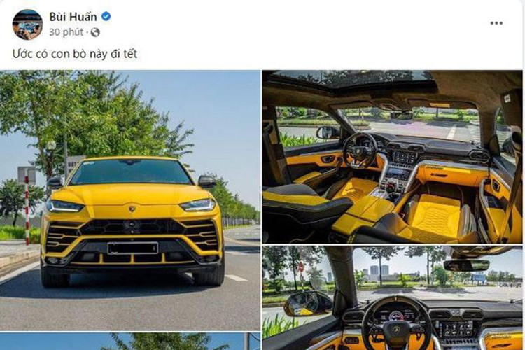 Hiện chưa rõ đây là có phải chiếc Lamborghini Urus S của Huấn hoa hồng đã mua hay không? Tuy nhiên vào ngay dịp cuối năm cận Tết nguyên đán 2024, anh đã vừa đăng trên trang cá nhân của mình hình ảnh siêu xe Lamborghini Urus với màu sắc vàng nổi bật cùng ước muốn “có con bò này đi tết”.