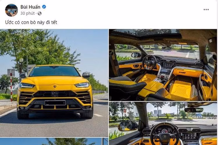 Hiện chưa rõ đây là có phải chiếc Lamborghini Urus S của Huấn hoa hồng đã mua hay không? Tuy nhiên vào ngay dịp cuối năm cận Tết nguyên đán 2024, anh đã vừa đăng trên trang cá nhân của mình hình ảnh siêu xe Lamborghini Urus với màu sắc vàng nổi bật cùng ước muốn “có con bò này đi tết”.