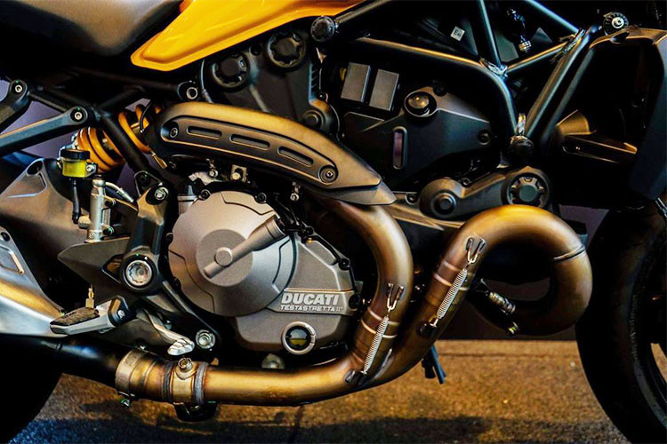 Ducati Monster 821 2018 trang bị khối động cơ Testastretta L-Twin, xy-lanh đôi, làm mát bằng dung dịch, dung tích 821 cc, cho công suất 109 mã lực tại 9.250 vòng/phút và mô-men xoắn cực đại 86 Nm tại 7.750 vòng/phút. Hộp số 6 cấp. Xe có 3 chế độ lái, gồm Đường trường (Touring), Thành phố (Urban) và Thể thao (Sport).