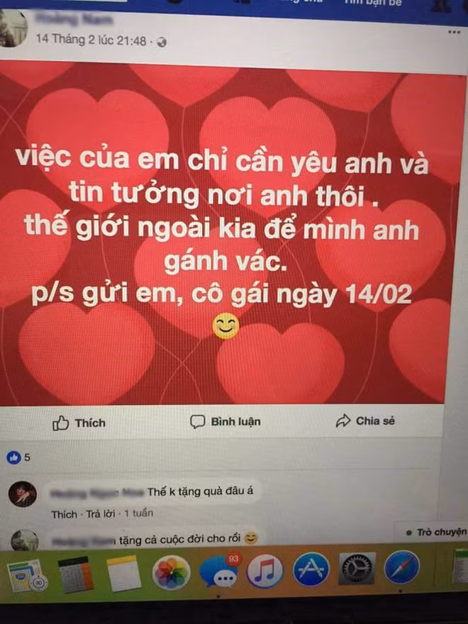 Người chồng không ngần ngại thể hiện tình yêu cuồng nhiệt của mình với cô nhân tình trên MXH. Người chồng không ngần ngại thể hiện tình yêu cuồng nhiệt của mình với cô nhân tình trên MXH.