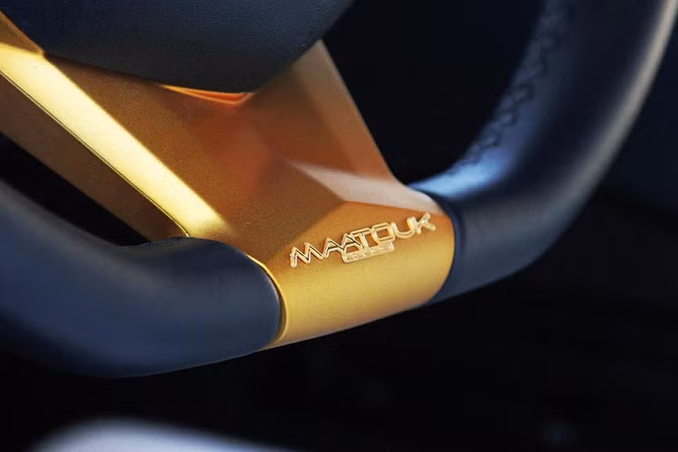 Ngoài các chi tiết ngoại thất như; la-zăng, bộ chia gió trước, viền hốc gió, logo và một số chi tiết khác bằng vàng... các chi tiết nhỏ trên tay lái hay các nút điều khiển cũng được bọc vàng thật.