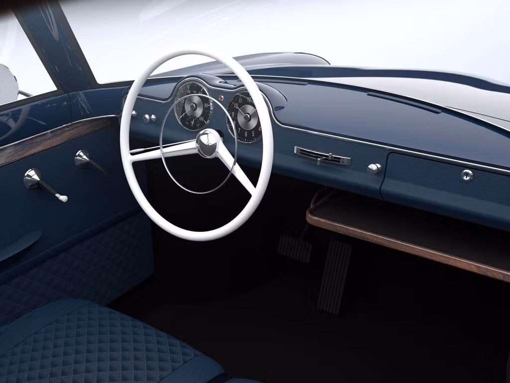 Bảng taplo trung tâm được thiết kế rất đơn giản, đồng hồ hiển thị tốc độ và đồng hồ thời gian phía sau vô-lăng 2 chấu đậm chất cổ điển.