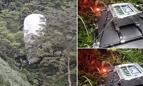 Hình ảnh thiết bị lạ rơi xuống rừng ở Hà Giang. Ảnh H.C
