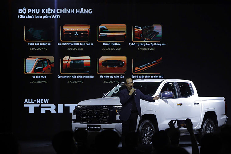 Các công nghệ an toàn của Triton 2024 cũng rất đầy đủ với 7 túi khí, theo dõi áp suất lốp, camera 360 độ, kiểm soát vào cua chủ động và gói an toàn chủ động (ADAS)... Mức giá xe Mitsubishi Triton 2024 tại Việt Nam cho 3 phiên bản 2WD AT GLX, 2WD AT Premium và 4WD AT Athlete, lần lượt là 655 triệu, 782 triệu và 924 triệu đồng.