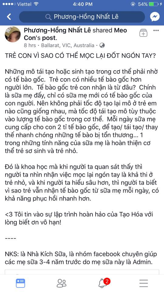 Quan điểm về tế bào gốc giúp mọc lại ngón tay gây tranh cãi của Lê Nhất Phương Hồng. Ảnh: Chụp màn hình