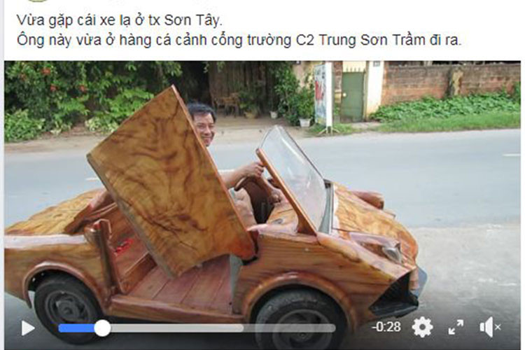 Chiếc “ siêu xe bằng gỗ mui trần”, 2 chỗ ngồi và có cửa thiết kế cắt chéo giống Lamborghini mới xuất hiện đã làm xôn xao cộng đồng mạng.