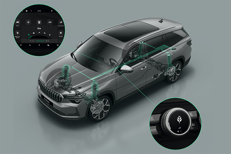 Các chi tiết như la-zăng hợp kim 19 inch và cụm đèn pha trước/sau Skoda Crystal Lighting cũng được thiết kế lại bắt mắt hơn. Dải đèn LED chạy ngang lưới tản nhiệt là một điểm nhấn giúp xe nổi bật khi di chuyển trong điều kiện thiếu sáng. Đặc biệt, hệ thống đèn LED Matrix thế hệ mới được nâng cấp lên 36 module (gia tăng 12 module so với thế hệ trước).