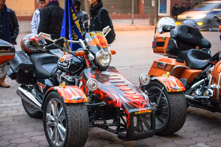 Mẫu xế độ độ 3 bánh siêu độc với chiếc đầu lợn rừng cực dữ tợn được vẽ lên luôn thu hút mọi ánh nhìn khi xuất hiện ở bất cứ đâu.