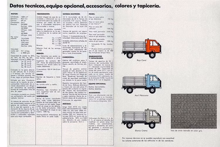 Động cơ của xe khi được lấy từ "con bọ" Beetle làm mát bằng khí, dung tích 1.6 lít của xe có thể sản sinh 50 mã lực và ghép cặp với một hộp số sàn 4 cấp.