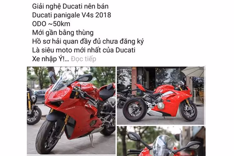 Được biết, chiếc Ducati Panigale V4 S đang được biker Hà Nội rao bán là chiếc đầu tiên xuất hiện tại Việt Nam, do một công ty nhập khẩu tư nhân oử TP HCM đưa về vào cuối tháng 1/2018. Tại thời điểm đó, do quá nôn nóng sở hữu Panigale V4 S nên biker này đã cho xe về nước theo đường hàng không, chi phí sẽ đắt đỏ hơn bằng đường tàu.