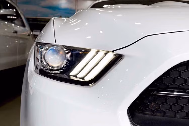 Những chi tiết khác biệt ở mặt ngoại thất trên chiếc Ford Mustang GT 5.0 này so với những người anh em tiêu chuẩn chính là logo ngựa hoang phía trước có thêm khung kim loại bao quanh, logo bản kỉ niệm 50 năm thay thế chữ GT ở phía sau. Bao quanh từng cụm đèn LED ở đèn hậu là những đường kim loại nhỏ được mạ chrome sáng trông khá tinh tế.