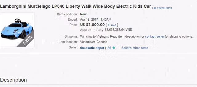 Hiện chưa rõ mức giá của chiếc Lamborghini Murcielago LP640 mui trần độ body kit Liberty Walk dành cho trẻ em khi về nước, chỉ biết rằng, tại thị trường nước ngoài, mẫu xe độ này đi kèm mức giá bán khá "khủng" 2.800 USD tương đương 64 triệu đồng.
