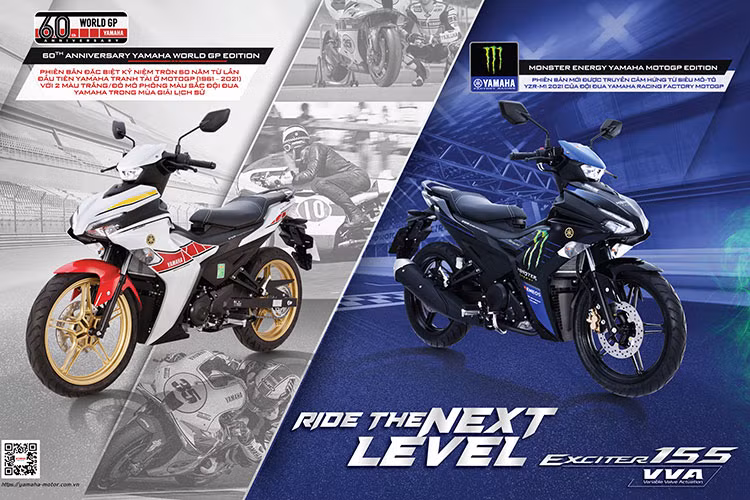 Cùng với đó, mẫu xe côn tay nổi tiếng được nhiều dân chơi xe máy Việt Nam gọi với cái tên "vua đường phố" này còn có thêm 2 phiên bản đặc biệt với cảm hứng từ Yamaha YZF-R1M trên đường đua MotoGP với tem Monster Energy và bộ tem trắng đỏ kỷ niệm 60 năm đẹp mắt.