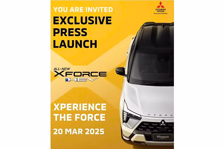 Trong thư mời ea mắt, hãng xe NHật BẢn đã đính kèm hình ảnh chính thức của Mitsubishi Xforce HEV 2025 mới và hé lộ một số thông tin đáng chú ý. Cụ thể, xe được cho là sẽ ra mắt trước thời điểm diễn ra Triển lãm ôtô Bangkok 2025 (BIMS).