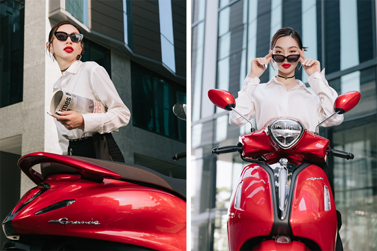 Thuy Tien phoi do don gian, van thu hut anh nhin nho Yamaha Grande