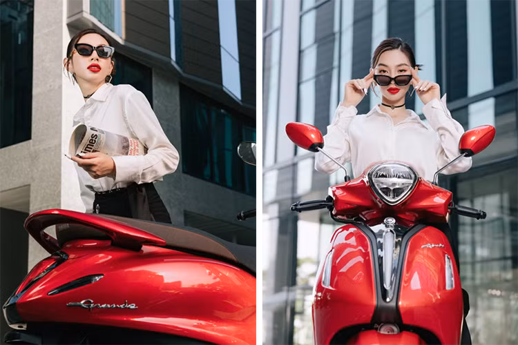 Thuy Tien phoi do don gian, van thu hut anh nhin nho Yamaha Grande