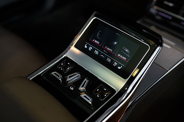 Với phiên bản Audi A8L Plus, sự sang trọng đạt tới cấp độ cao hơn nhờ kính cách âm, lưng ghế phụ lái phía trước tích hợp bàn gấp và gác chân có thể gập lại, hàng ghế sau ngả ra, hộc làm mát, khe cắm sạc 12V, đèn đọc sách Matrix LED ở hàng ghế sau, hệ thống âm thanh 3D Bang &amp; Olufsen Premium Plus ở phía sau với 23 loa, bao gồm cả loa tầm cao công suất 1.920W.