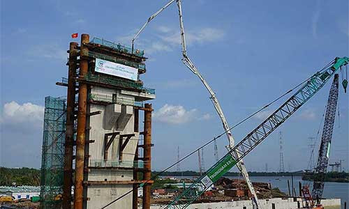 Cống ngăn triều Mương Chuối ở khu vực Nhà Bè hiện đã xây dựng gần xong, dự kiến sẽ vận hành trong năm 2018. (Ảnh do Trung Nam Group cung cấp).