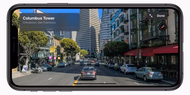 Apple Maps trên Iphone 11 dần hoàn thiện để bắt kịp Google Maps. Ứng dụng bản đồ của Táo khuyết bắt đầu có chế độ xem chi tiết các thành phố lớn của Mỹ và dự kiến mở rộng ra nhiều nơi khác trên thế giới. Apple Maps sẽ cập nhật đầy đủ về đường xá, nhà cửa, công viên hay thậm chí bãi biển. Tính năng “Look Around” tương tự “Google Street View” hiển thị chế độ xem 360 độ đầy ấn tượng, hay tùy chọn thêm địa điểm vào mục yêu thích, tạo bộ sưu tập. Ảnh: Apple.