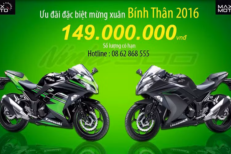 Đại lý xe môtô Kawasaki Maxmoto – một trong 3 đại lý phân phối xe Kawasaki chính hãng tại Việt Nam đã bất ngờ công bố hạ giá Kawasaki Ninja 300 ABS 2016 từ 169 triệu đồng xuống còn 149 triệu đồng.
