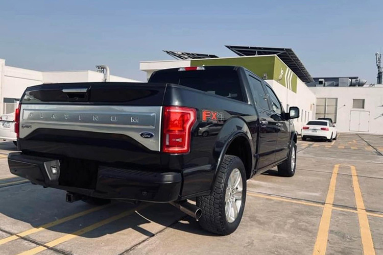 Về ngoại hình, Ford F-150 Platinum 2016 nhìn trông khá dữ dằn bởi một lưới tản nhiệt lớn với các thanh kim loại bản to nằm ngang rất vững chắc, chính giữu là logo Ford. Mặt sau của thùng xe khác biệt so với phiên bản thường nhờ vào một thanh nhôm khá lớn với dòng chữ Platinum dập chìm. Mâm xe 6 chấu làm từ hợp kim có kích thước 19 inch. 