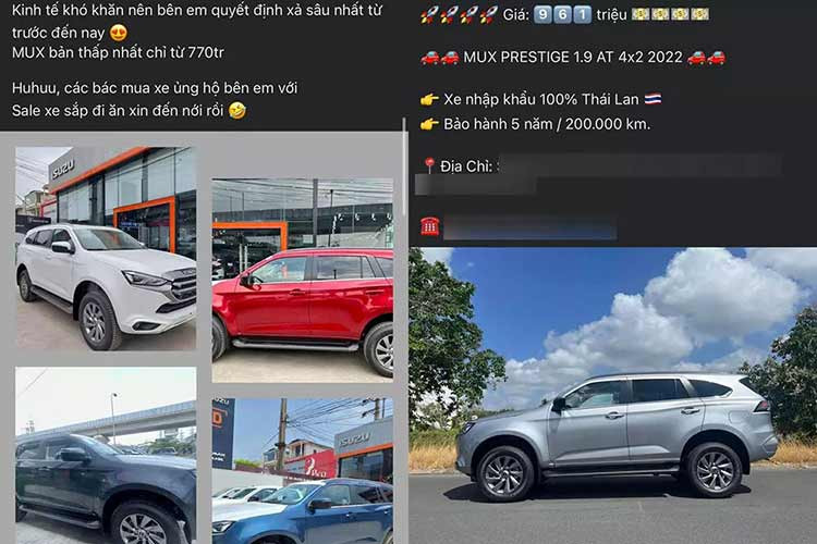 Hiện một số đại lý đang rao bán Isuzu MU-X bản tiêu chuẩn B7 MT với giá chỉ 770 triệu đồng. So với mức niêm yết 910,8 triệu đồng, xe rẻ hơn đến 141 triệu đồng. Thậm chí, Isuzu MU-X B7 MT còn rẻ hơn cả một số mẫu SUV cỡ B đang bán ở Việt Nam như Honda HR-V và Toyota Yaris Cross bản cao cấp.