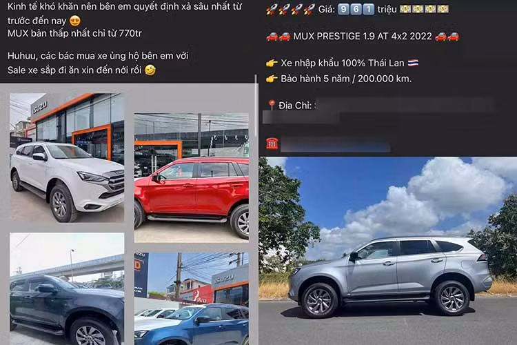 Hiện một số đại lý đang rao bán Isuzu MU-X bản tiêu chuẩn B7 MT với giá chỉ 770 triệu đồng. So với mức niêm yết 910,8 triệu đồng, xe rẻ hơn đến 141 triệu đồng. Thậm chí, Isuzu MU-X B7 MT còn rẻ hơn cả một số mẫu SUV cỡ B đang bán ở Việt Nam như Honda HR-V và Toyota Yaris Cross bản cao cấp.