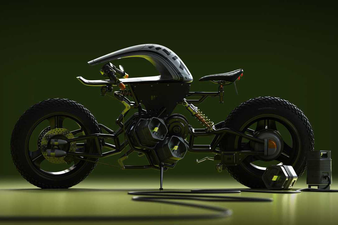 Chiếc xe đầu tiên trong top 5 này bước ra từ một bộ phim nổi tiếng. Thiết kế của mẫu concept này trông giống những sản phẩm máy bay từ trong phim Star War hơn một là mẫu xe máy điện thông thường. Chiếc xe môtô Sasuga mới này không có bình xăng để ôm như một mô tô bình thường, nhà thiết kế đã cho thêm một phần gù lên để có điểm tựa cho người lái và loại bỏ đi bộ đèn pha.