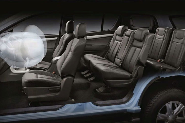 Isuzu mu-X facelift B7 sẽ được trang bị an toàn với 2 túi khí, chống bó cứng phanh ABS, phân bố lực phanh điện tử EBD, hỗ trợ phanh khẩn cấp tự động BA, bản Prestige được nâng lên 6 túi khí, thêm cân bằng điện tử, kiểm soát lực kéo và camera lùi hỗ trợ đỗ xe.