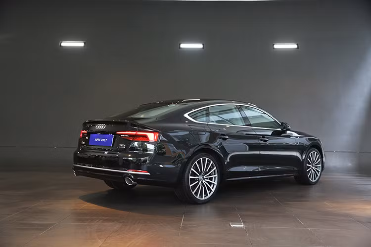 Nhìn thoáng qua, có vẻ "phom" của mẫu xe A5 Sportback phiên bản mới này không khác gì phiên bản cũ khi nhìn từ hai bên thân xe. Tuy nhiên trên thực tế, Audi đã dập đường nổi chạy dưới thân đậm hơn và gắn cho chiếc xe một thanh nẹp trang trí nhỏ ở vị trí tiếp giáp giữa cửa sau với vè trước.