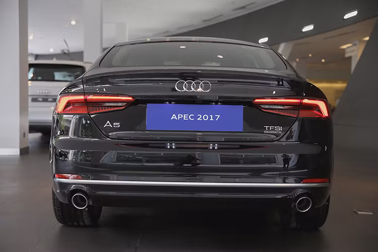 Phần đuôi của A5 Sportback có thiết kế gần như coupe 2 cửa A5 đã ra mắt trước với cặp đèn LED thiết kế mảnh dẻ. Phần dưới cản sau của xe chỉ có một chút khác biệt so với A5. Tất cả các mẫu xe Audi phiên bản giới hạn phục vụ APEC đều có màu đen đi cùng gói ngoại thất S-line...