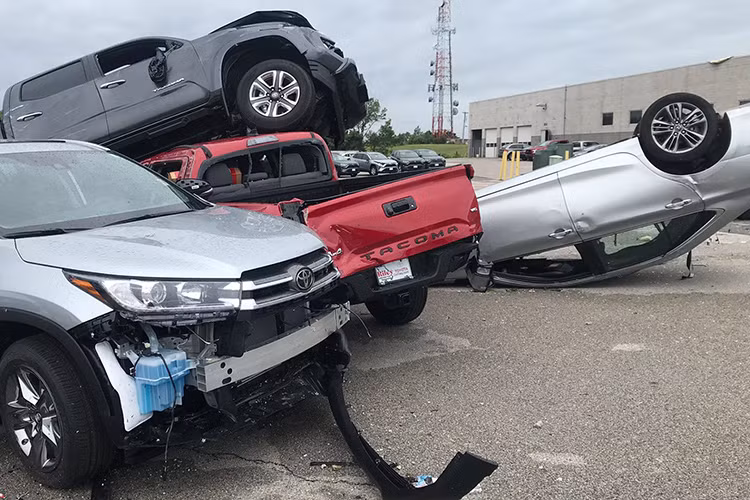 Số xe ôtô bị thiệt hại do lốc xoáy tại đây đến từ đủ mọi phân khúc bao gồm xe bán tải, SUV, sedan có và cả những chiếc xe thể thao đắt tiền.