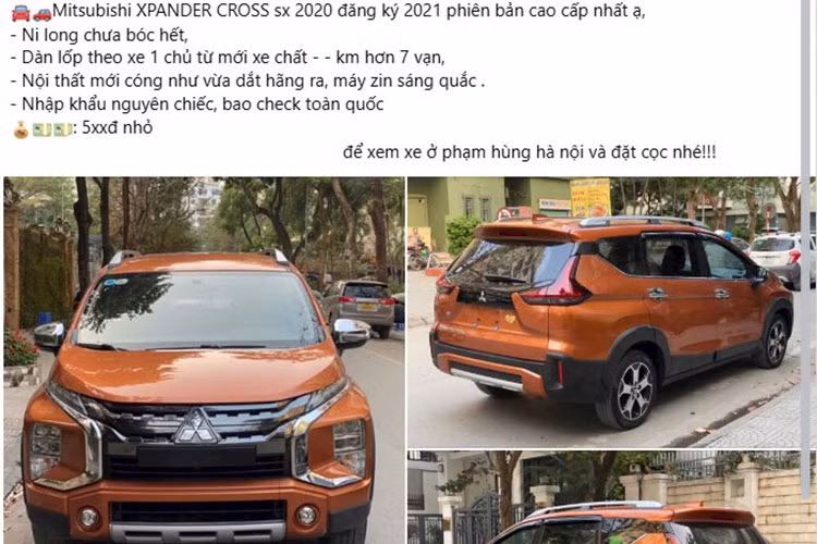 Chiếc xe Mitsubishi Xpander Cross sản xuất năm 2020 và đăng ký lần đầu vào năm 2021 thuộc phiên bản cao cấp nhất, nổi bật với thiết kế mạnh mẽ, ngoại hình thể thao và khoảng sáng gầm cao – lợi thế khi di chuyển tại các khu vực đô thị ngập nước hoặc cung đường gồ ghề. 