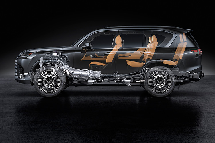 Ngoài ra, Lexus LX600 còn được bảo vệ bởi hàng loạt tính năng an toàn như: hệ thống trợ lực lái điện tử (EPS), phanh điều khiển điện tử (ECB), lựa chọn đa địa hình (Multi-Terrain Select), màn hình hiển thị đa địa hình (Muti-Terrain Monitor), chế độ điều khiển vượt địa hình (Crawl Control), màn hình quan sát gầm xe (Back Underfloor View) và vi sai hạn chế trượt Torsen…