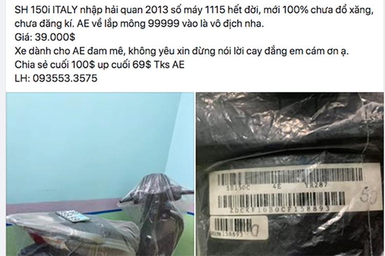 Mới đây, một chiếc xe ga Honda SH 150i nhập khẩu Italy đời 2012 còn nguyên thùng bọc kín đã được một người chuyên sưu tầm xe độc tại Đồng Nai, rao bán trên mạng xã hội đã khiến nhiều người phải giật mình bởi mức giá. Cụ thể chủ nhân của chiếc xe này "thét giá" bán lên đến 39.000 USD (tương đương khoảng hơn 900 triệu đồng).