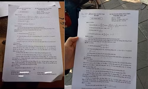 ề thi Ngữ văn và Toán lan truyền trên mạng (ảnh bên trái) và đề thi chính thức giống hệt nhau (Ảnh: Lao động).