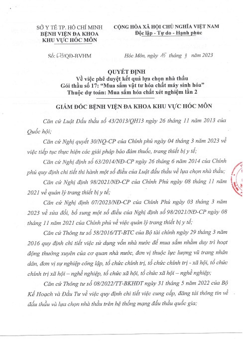 Le Bao 1 thang trung 5 goi thau tai BVDK Khu vuc Hoc Mon