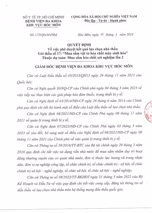 Le Bao 1 thang trung 5 goi thau tai BVDK Khu vuc Hoc Mon