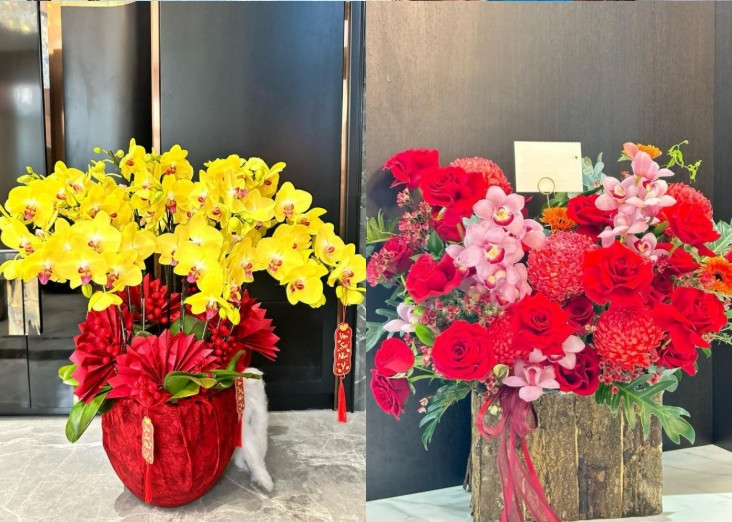 Những bình hoa tươi bắt mắt. Ảnh: FB Việt Hương