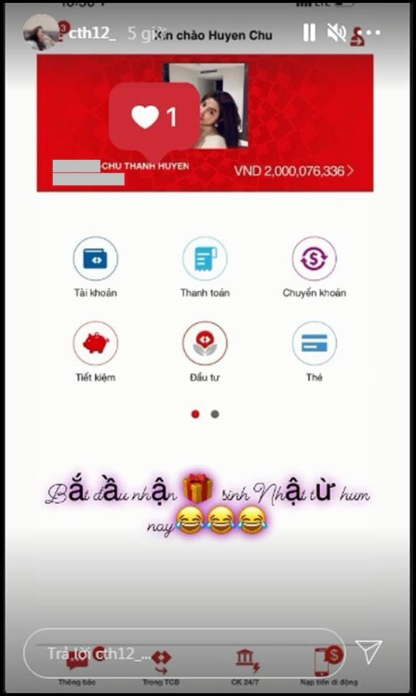 Đỉnh điểm vào năm 2021, Chu Thanh Huyền từng để lộ số dư tài khoản hơn 2 tỷ đồng. Ảnh: FBNV