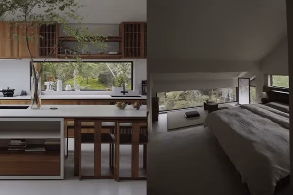 Trên khu đất hàng nghìn mét vuông, căn biệt thự xây với diện tích 100m2. Tất cả các phòng trong nhà đều có cửa sổ lớn từ sàn đến trần lấy ánh sáng tự nhiên. Ảnh: The Paper