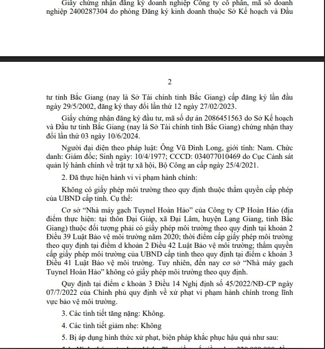 Cong ty CP Hoan Hao bi phat vi vi pham moi truong-Hinh-2