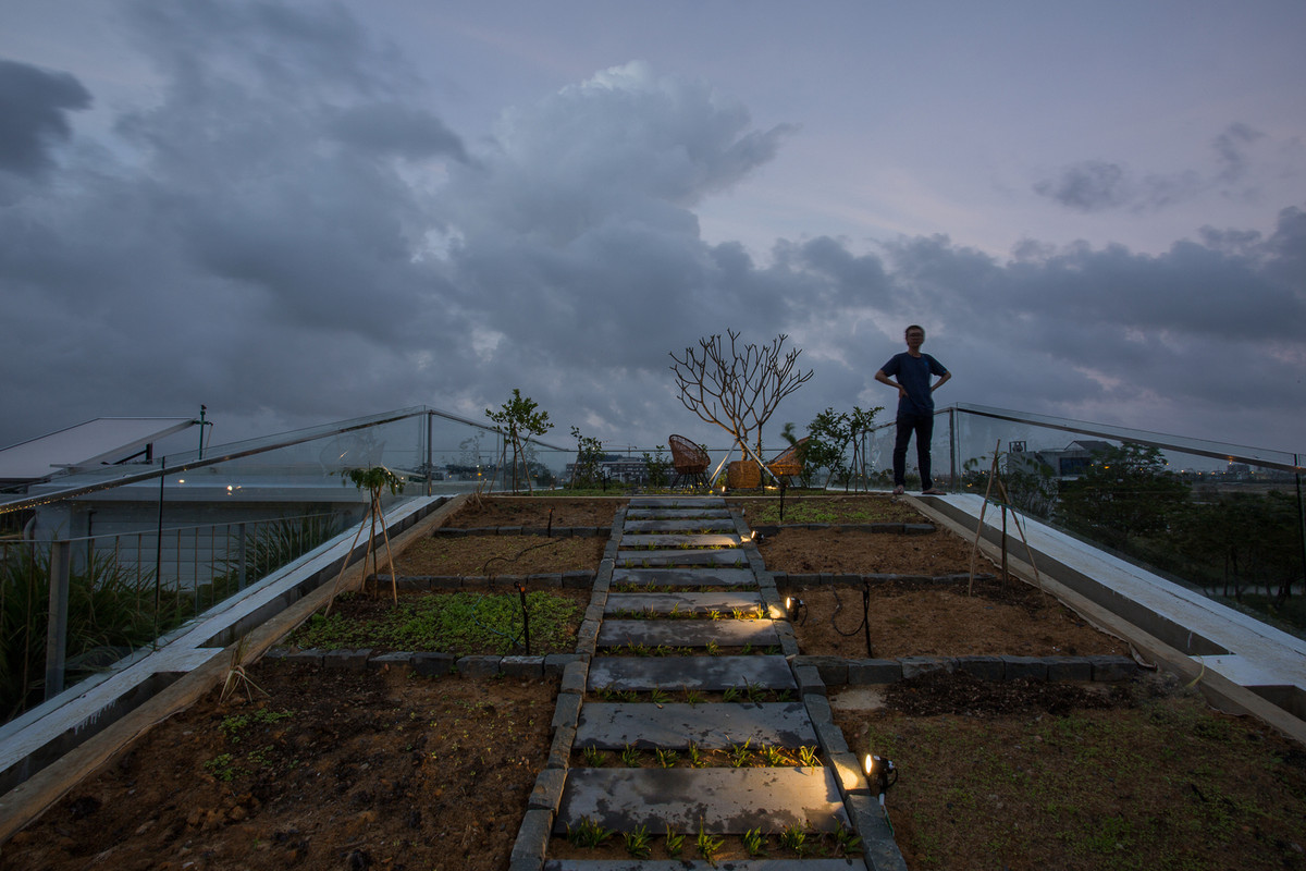 Vườn cây trên mái còn giúp giảm bức xạ nhiệt, giữ bề mặt bê tông luôn ổn định, tránh bị nứt gãy. Ảnh: 85 Thiết kế