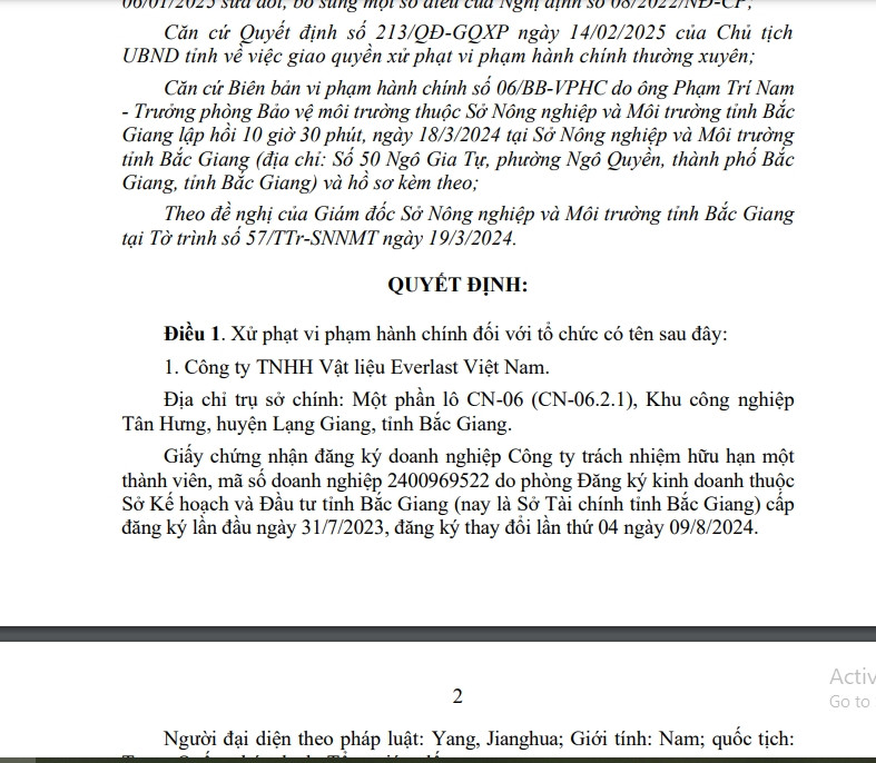 Vi pham moi truong, Cong ty Vat lieu Everlast Viet Nam bi xu phat-Hinh-2