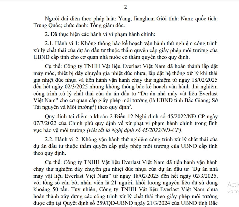 Vi pham moi truong, Cong ty Vat lieu Everlast Viet Nam bi xu phat-Hinh-3